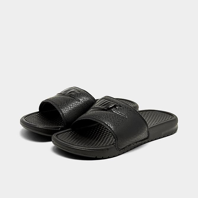 Three Quarter view of Men's Nike Benassi JDI Slide Sandals in Black Click to zoom