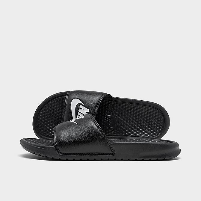 Right view of Men's Nike Benassi JDI Slide Sandals in Black/White Click to zoom