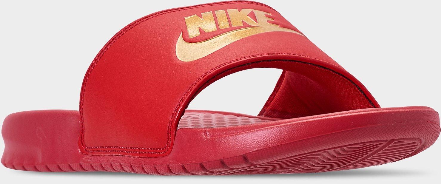 maroon and gold nike slides