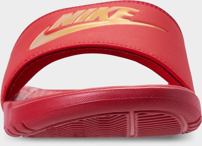 nike flip flops red and gold