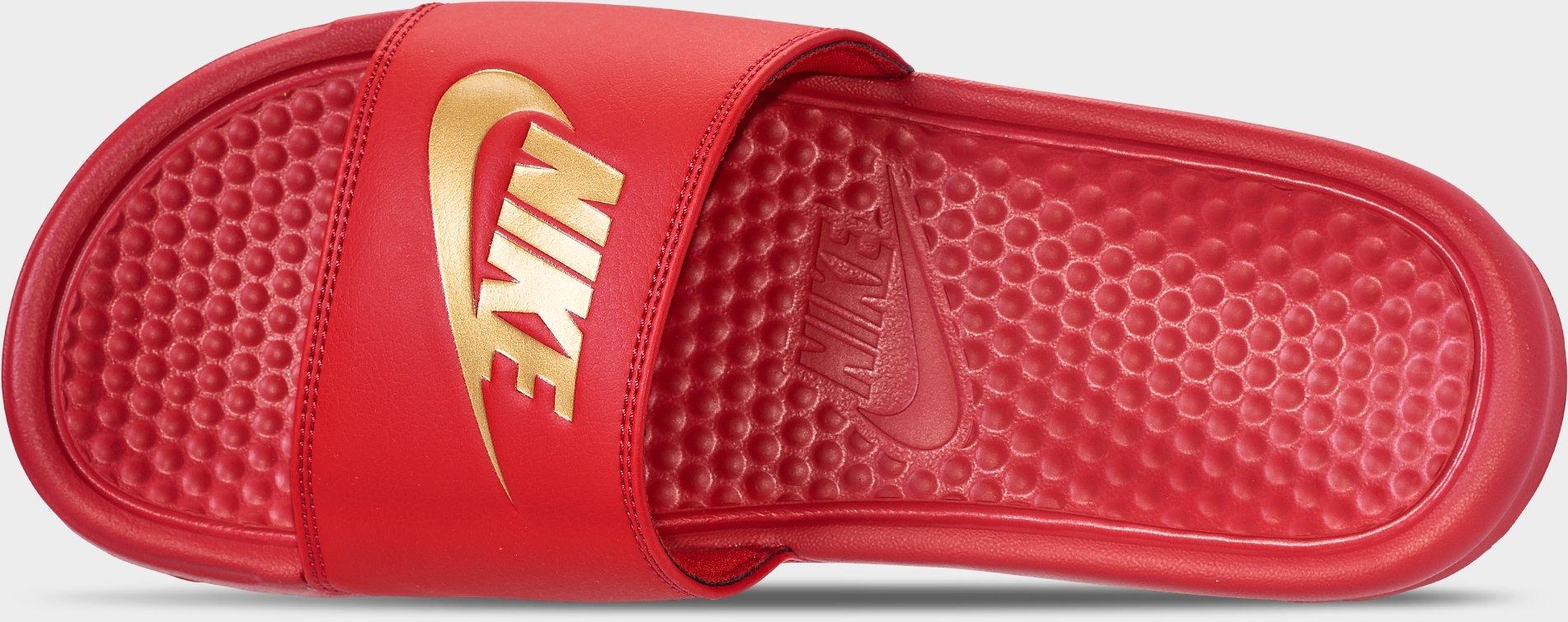 nike maroon and gold slides