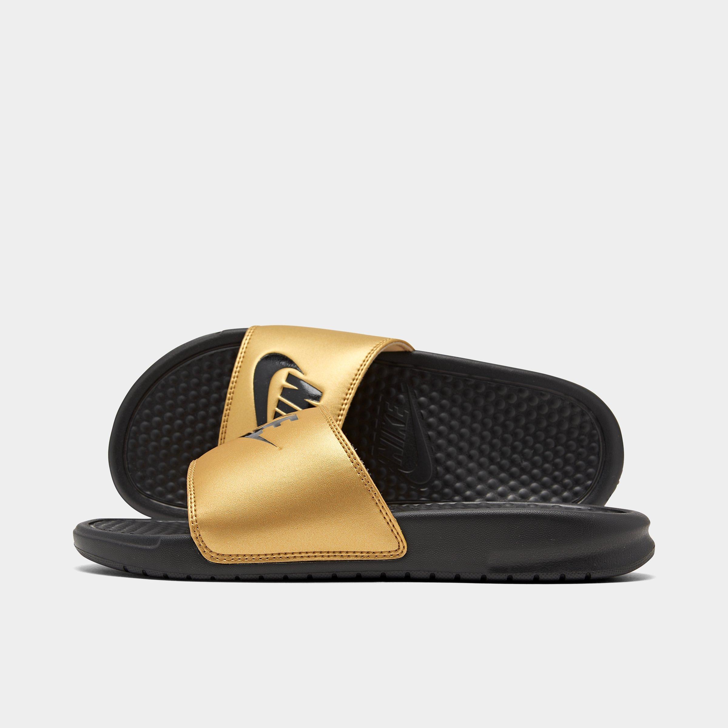 nike benassi slides burgundy and gold