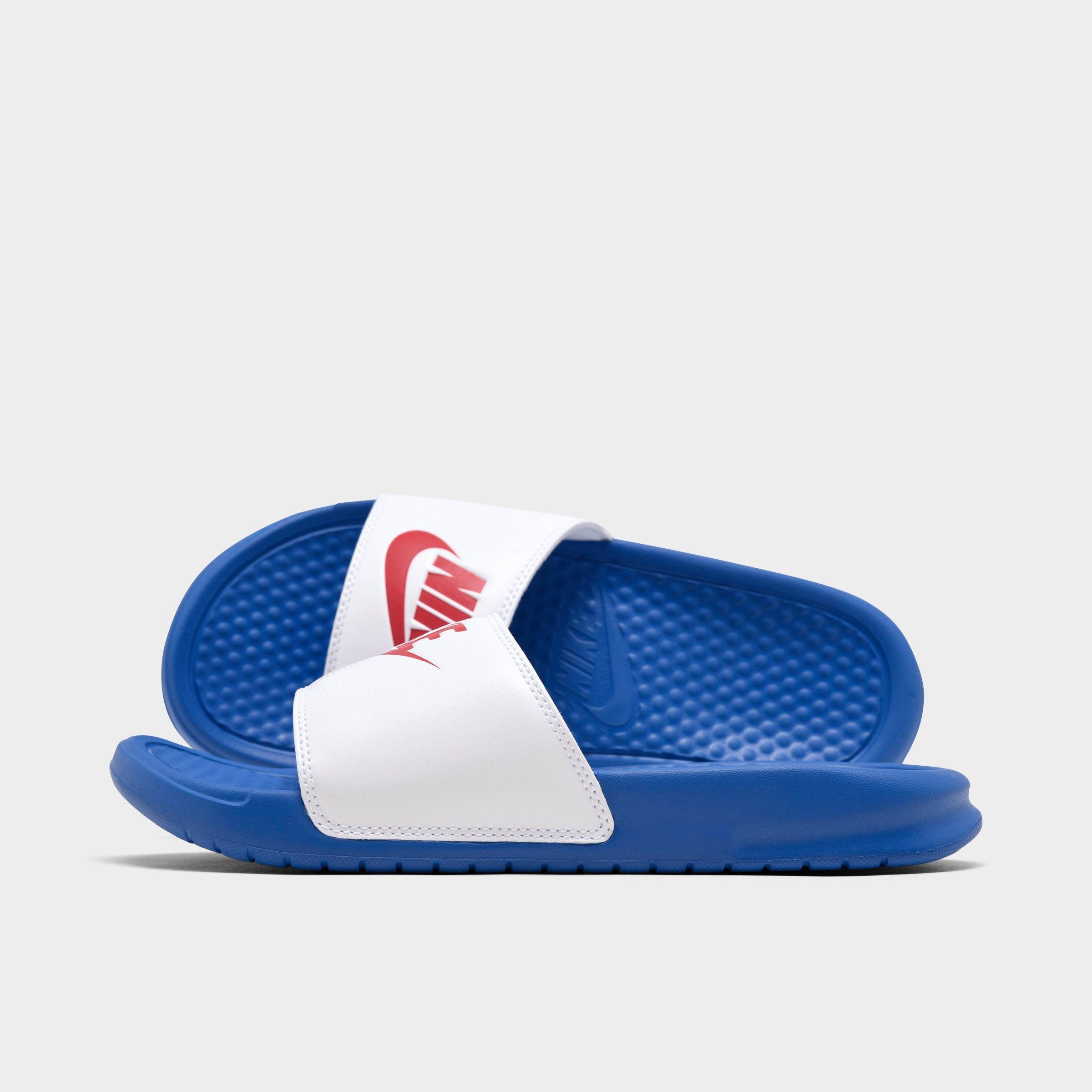 blue and pink nike slides