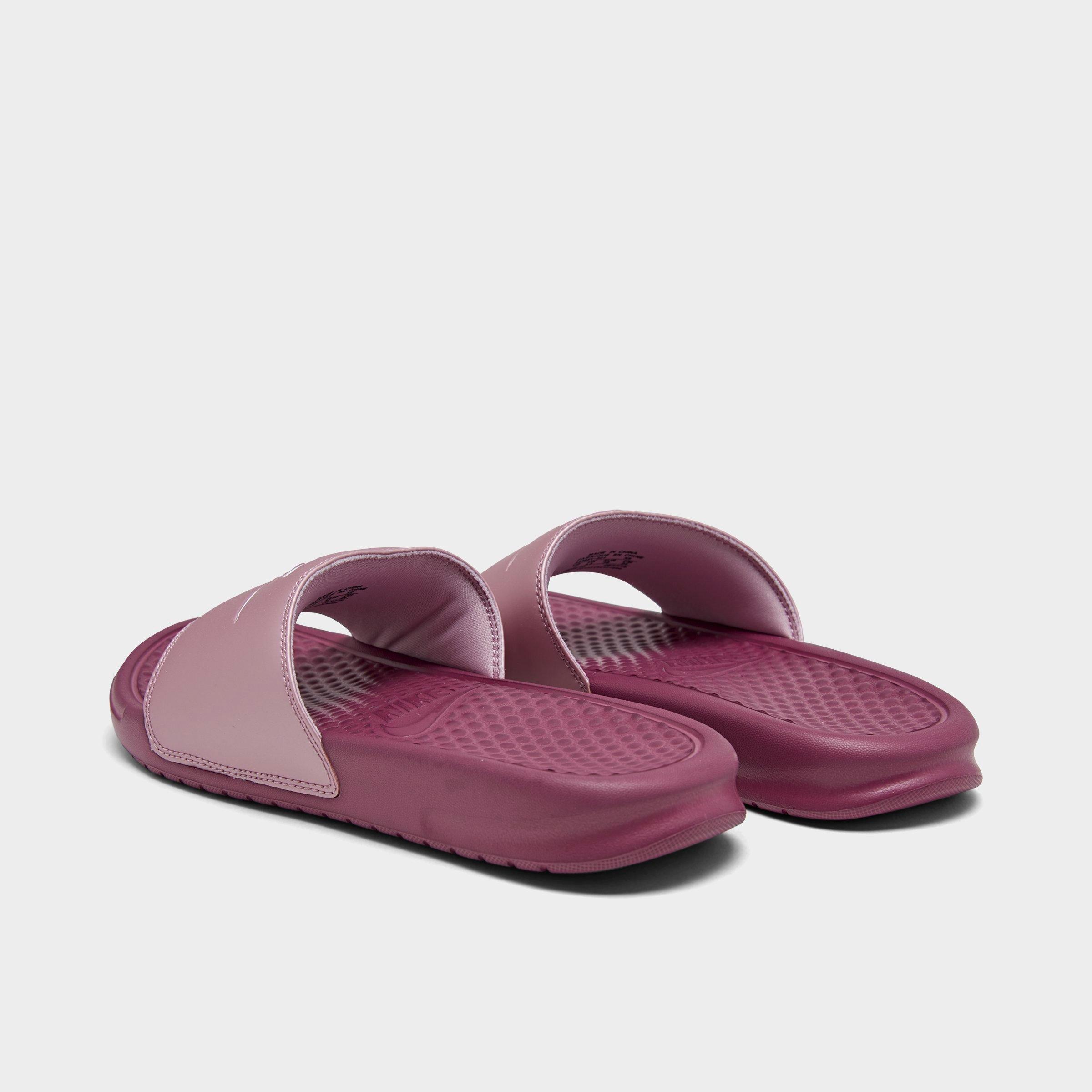 purple nike slides with gold swoosh