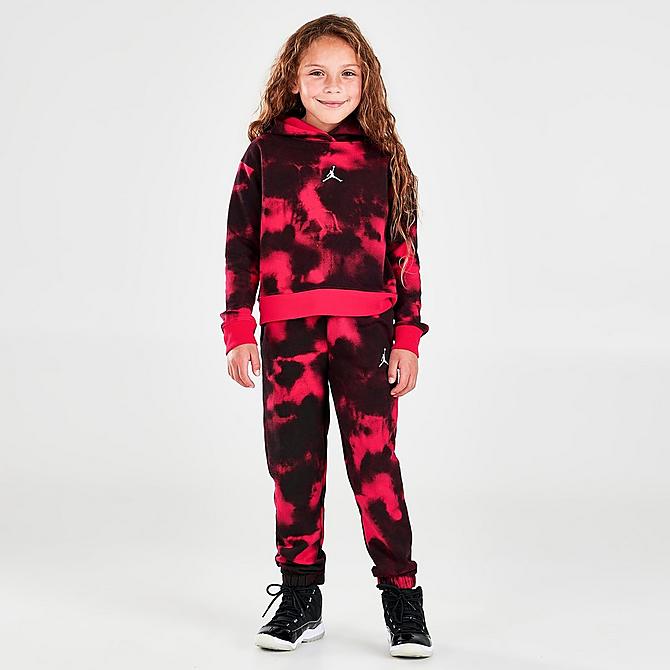 [angle] view of Girls' Little Kids' Jordan Essentials Print Pullover Hoodie in Very Berry Click to zoom