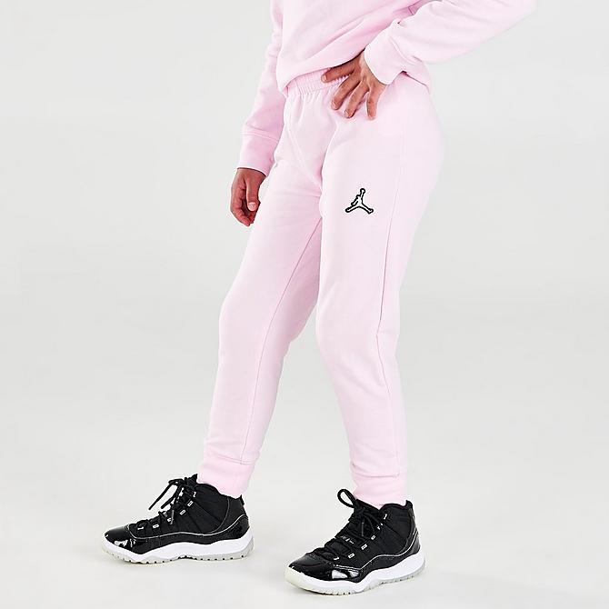 [angle] view of Girls' Little Kids' Jordan Jumpman Essentials Fleece Hoodie and Jogger Pants Set in Pink Foam Click to zoom
