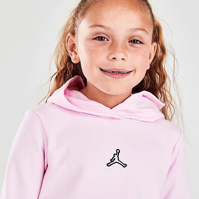 [angle] view of Girls' Little Kids' Jordan Jumpman Essentials Fleece Hoodie and Jogger Pants Set in Pink Foam Click to zoom