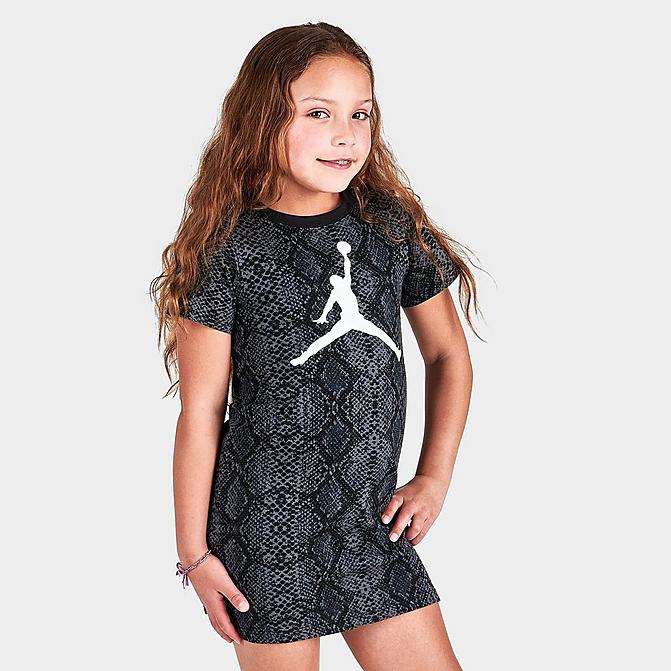 [angle] view of Girls' Little Kids' Jordan Jumpman Snake Dress in Black/White Click to zoom