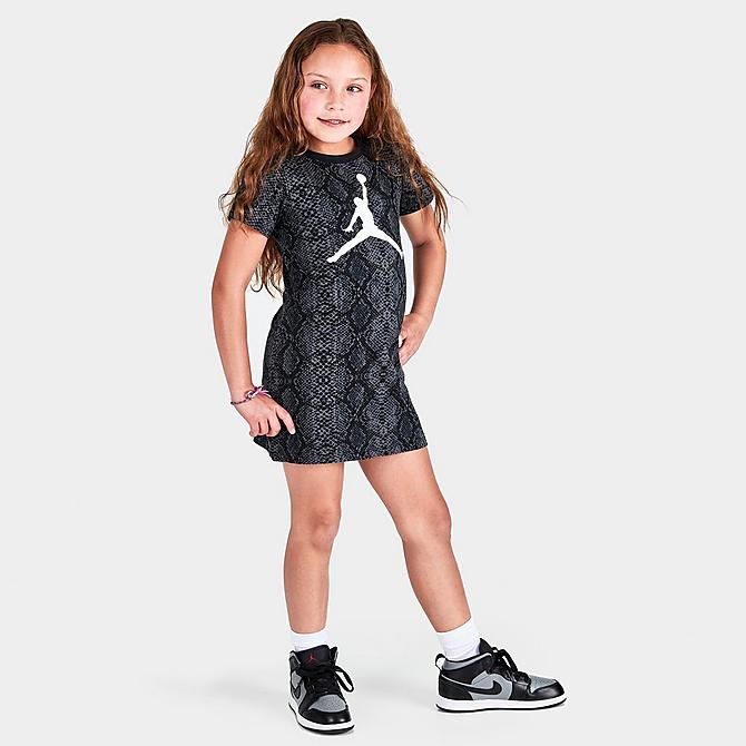 [angle] view of Girls' Little Kids' Jordan Jumpman Snake Dress in Black/White Click to zoom