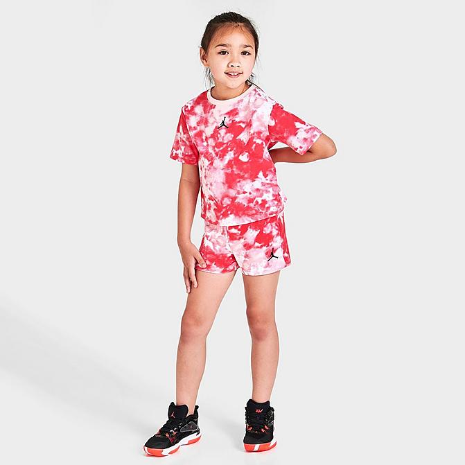 [angle] view of Girls' Little Kids' Jordan Tie-Dye T-Shirt and Shorts Set in Atmosphere Click to zoom