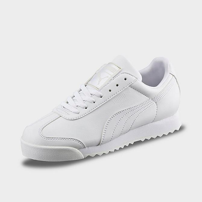 Three Quarter view of Little Kids' Puma Roma Basic Casual Shoes in Puma White/Gray Violet Click to zoom