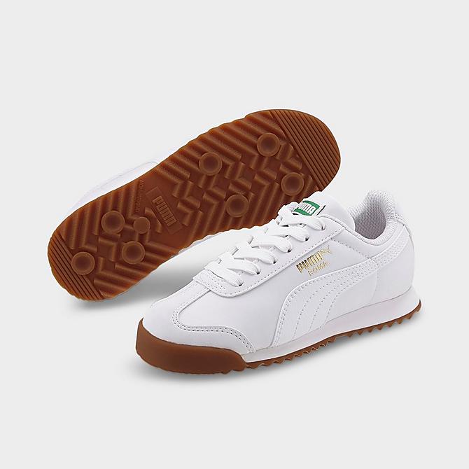 Three Quarter view of Little Kids' Puma Roma Fairgrounds Casual Shoes in Puma White/Puma White Click to zoom