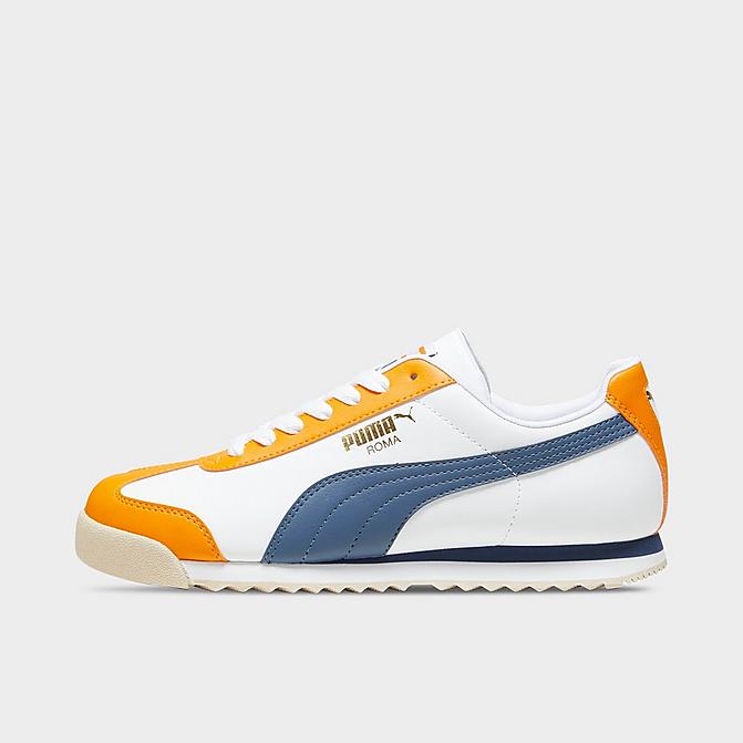 Right view of Men's Puma Roma Basic+ Casual Shoes in Puma White/Pumpkin Pie/Inky Blue Click to zoom