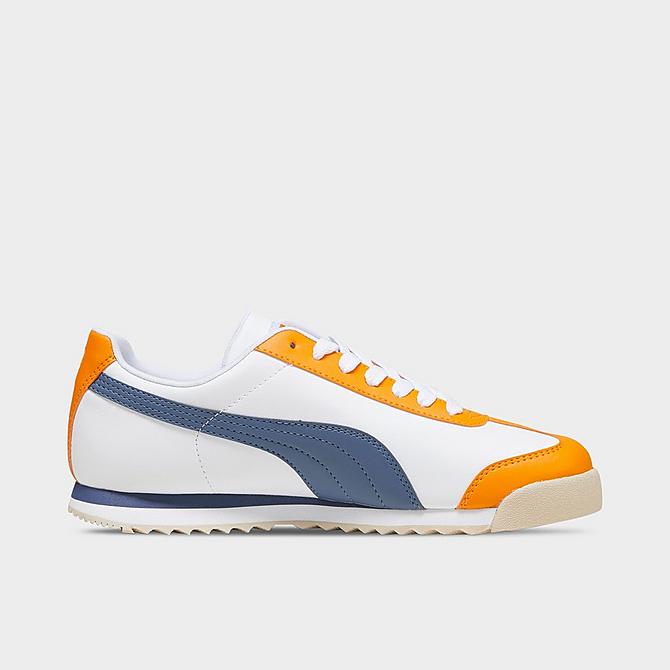 Front view of Men's Puma Roma Basic+ Casual Shoes in Puma White/Pumpkin Pie/Inky Blue Click to zoom