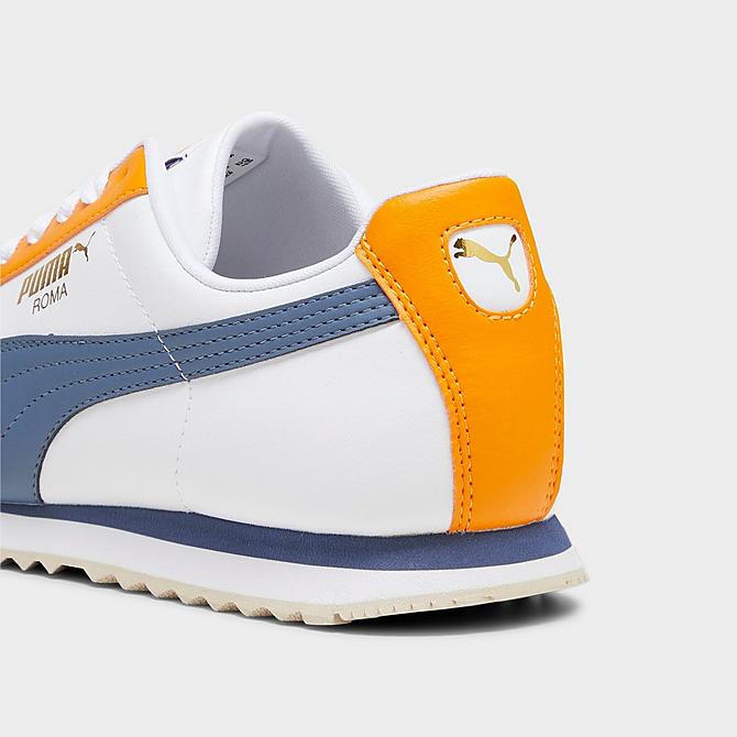 Left view of Men's Puma Roma Basic+ Casual Shoes in Puma White/Pumpkin Pie/Inky Blue Click to zoom