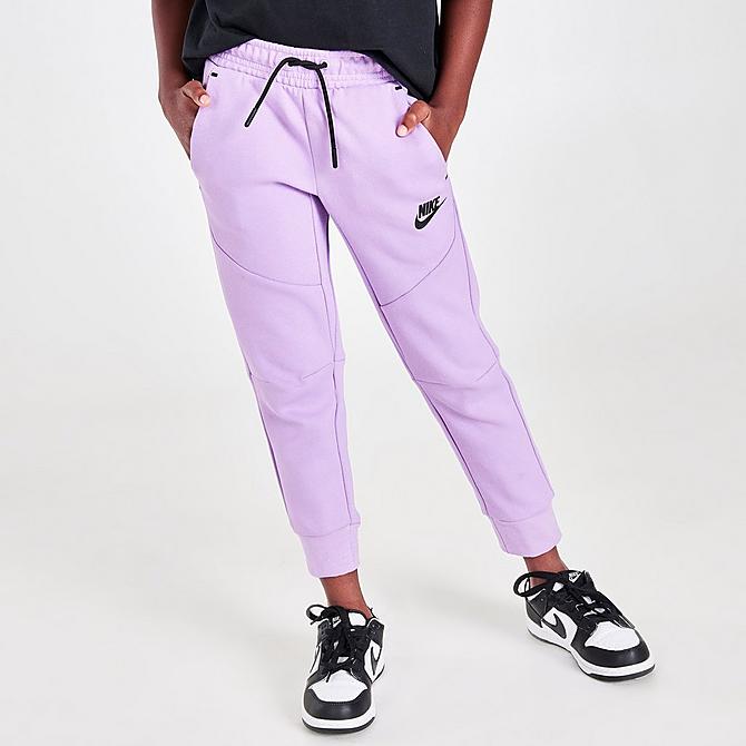 Bottom view of Little Kids' Nike Sportswear Tech Fleece Jogger Pants in Violet Star Click to zoom