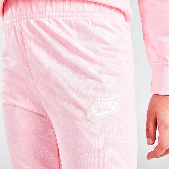 [angle] view of Girls' Little Kids' Nike Debossed Futura Tricot Track Jacket and Joggers Set in Arctic Punch Click to zoom