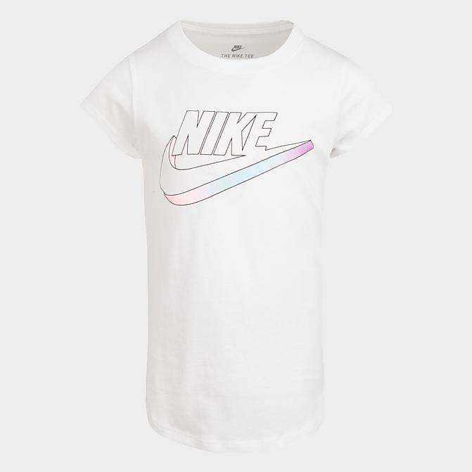 [angle] view of Girls' Little Kids' Nike Futura T-Shirt in White Click to zoom