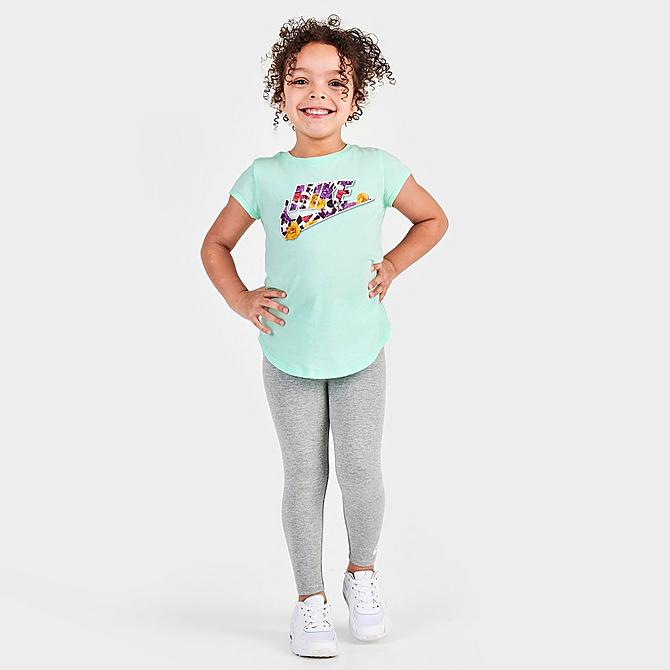 [angle] view of Girls' Little Kids' Nike Sportswear Icon Clash Print Fill T-Shirt in Mint Foam Click to zoom