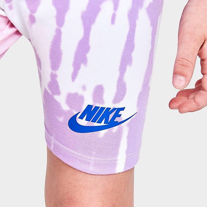 [angle] view of Girls' Little Kids' Nike Tie-Dye Bike Shorts in Arctic Punch Click to zoom