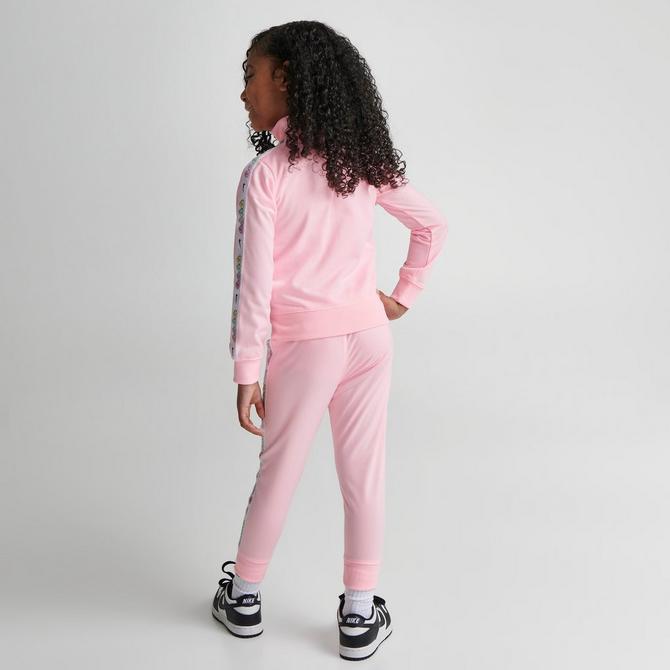 [angle] view of Girls' Little Kids' Nike Swoosh Love Tricot Track Jacket and Jogger Pants Set in Arctic Pink Click to zoom