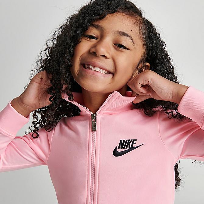 [angle] view of Girls' Little Kids' Nike Swoosh Love Tricot Track Jacket and Jogger Pants Set in Arctic Pink Click to zoom