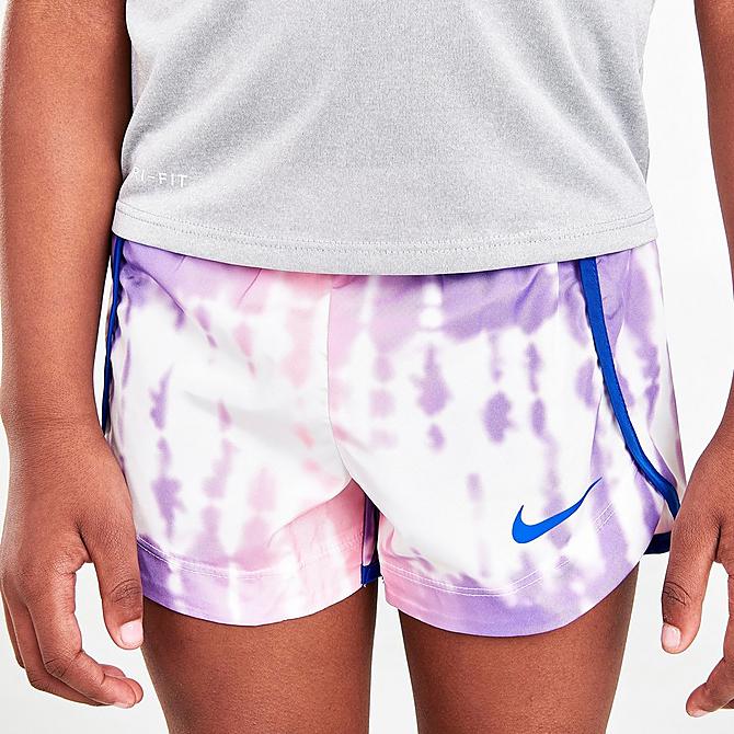 [angle] view of Girls' Little Kids' Nike Sportswear Tie-Dye Sprinter T-Shirt and Shorts Set in Grey Heather/Arctic Punch Click to zoom