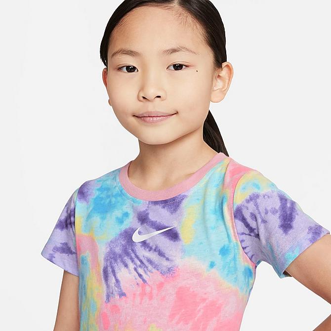 [angle] view of Girls' Little Kids' Nike Sportswear Tie-Dye Dress in Arctic Punch Click to zoom