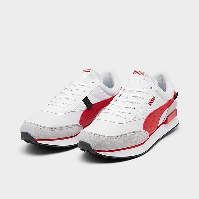 Three Quarter view of Men's Puma Future Rider Play On Fairgrounds Casual Shoes in Puma White/Red Click to zoom