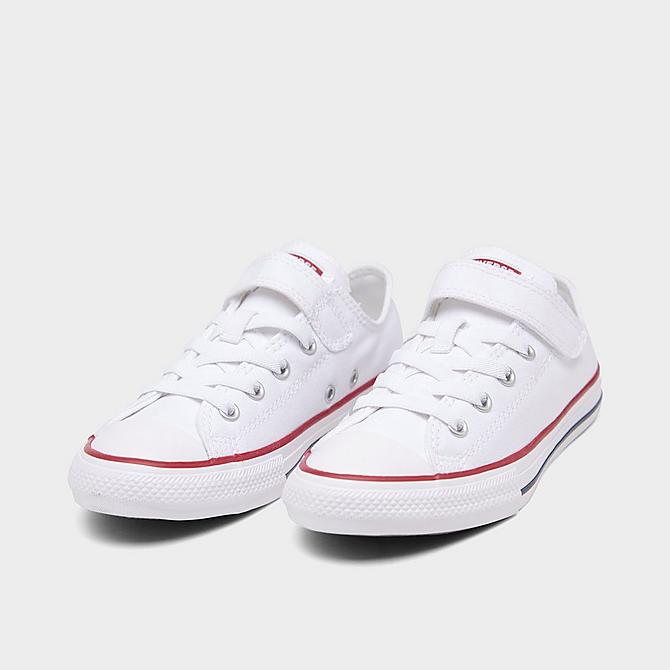 Three Quarter view of Little Kids' Converse Chuck Taylor All Star Easy-On Casual Shoes in White/White/Natural Click to zoom