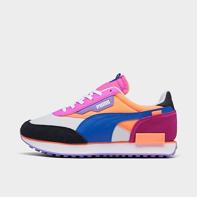 Right view of Women's Puma Future Rider Play On Casual Shoes in Puma White/Fluorescent Pink/Bright Peach/Blue Click to zoom