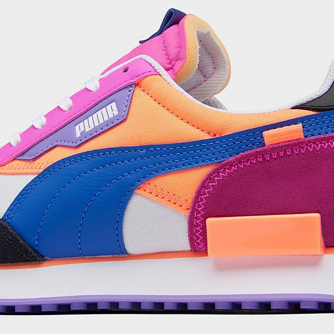 Front view of Women's Puma Future Rider Play On Casual Shoes in Puma White/Fluorescent Pink/Bright Peach/Blue Click to zoom