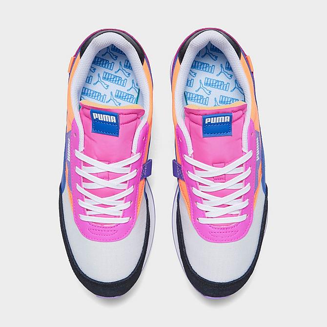 Back view of Women's Puma Future Rider Play On Casual Shoes in Puma White/Fluorescent Pink/Bright Peach/Blue Click to zoom