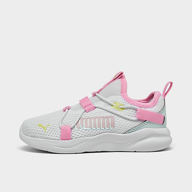 Right view of Girls' Toddler Puma Softride Rift Pop Glitch Casual Shoes in White/Nitro Blue/Prism Pink Click to zoom