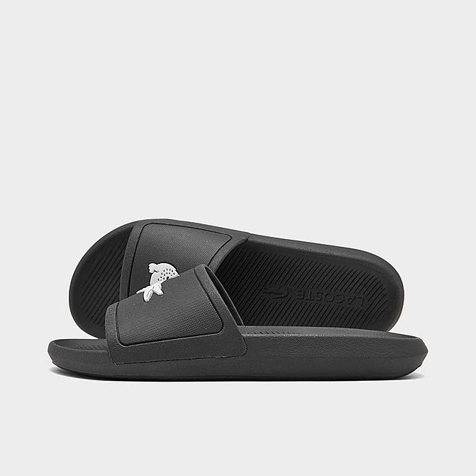 Right view of Men's Lacoste Croco 119 Slide Sandals in Black/White Click to zoom