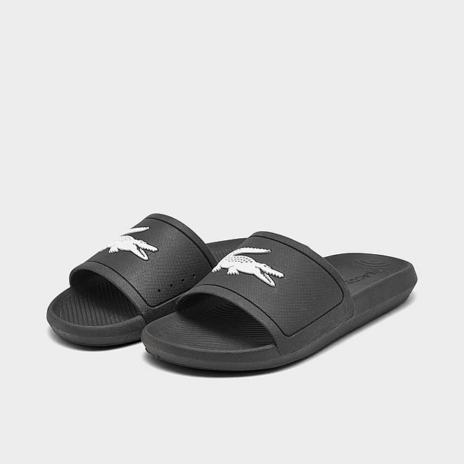 Three Quarter view of Men's Lacoste Croco 119 Slide Sandals in Black/White Click to zoom