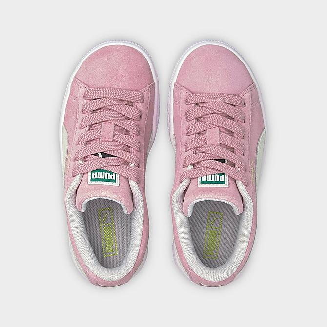 Back view of Girls' Little Kids' Puma Suede Classic XXI JR Casual Shoes in Pink Lady/Puma White Click to zoom