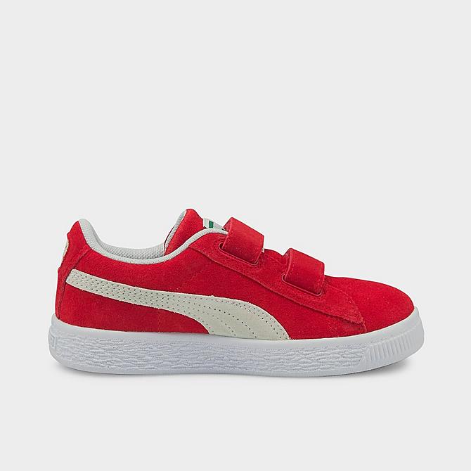Front view of Little Kids' Puma Suede Classic XXI V Hook-and-Loop Casual Shoes in High Risk Red/Puma White Click to zoom