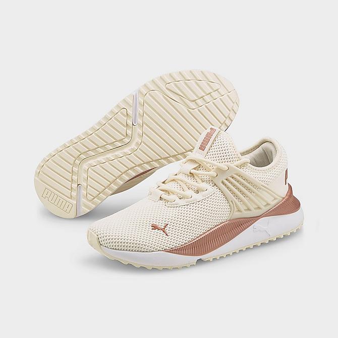Three Quarter view of Women's Puma Pacer Future Lux Casual Shoes in Pristine/Rose Gold Click to zoom
