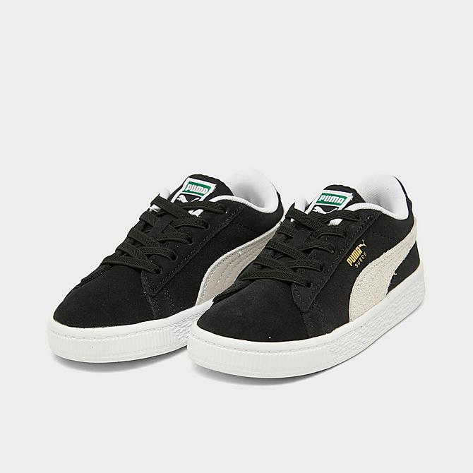 Three Quarter view of Boys' Toddler Puma Suede Casual Shoes in Black/White/Gum Click to zoom