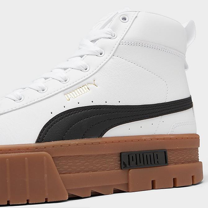 Front view of Women's Puma Mayze Mid Casual Shoes in White/Black/Wheat Click to zoom
