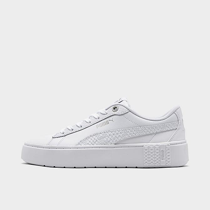 Right view of Women's Puma Smash Platform V2 Snake Casual Shoes in Puma White/Puma White/Silver Click to zoom