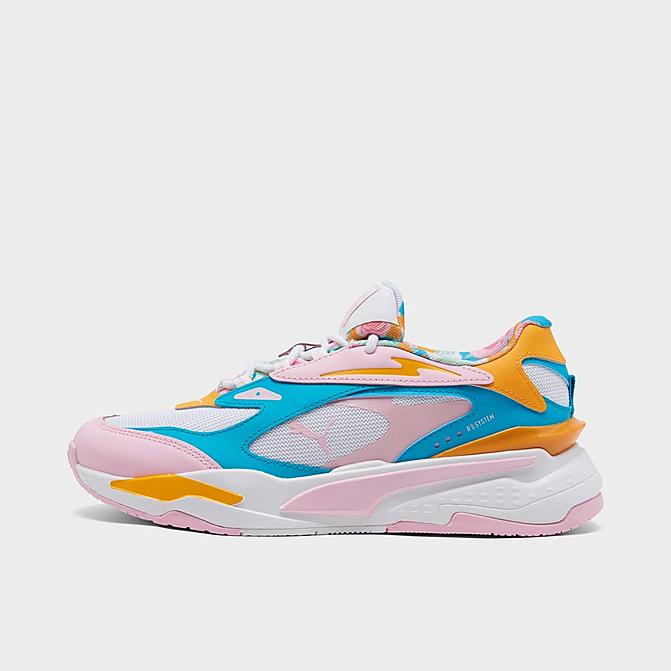 Right view of Girls' Big Kids' Puma Aura RS Fast Casual Shoes in White/Pink/Scuba Blue/Fast Flower Click to zoom
