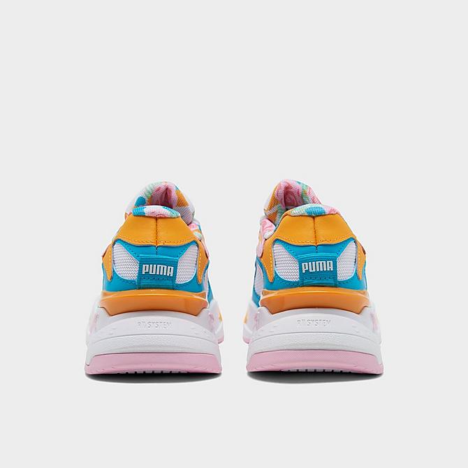 Left view of Girls' Big Kids' Puma Aura RS Fast Casual Shoes in White/Pink/Scuba Blue/Fast Flower Click to zoom