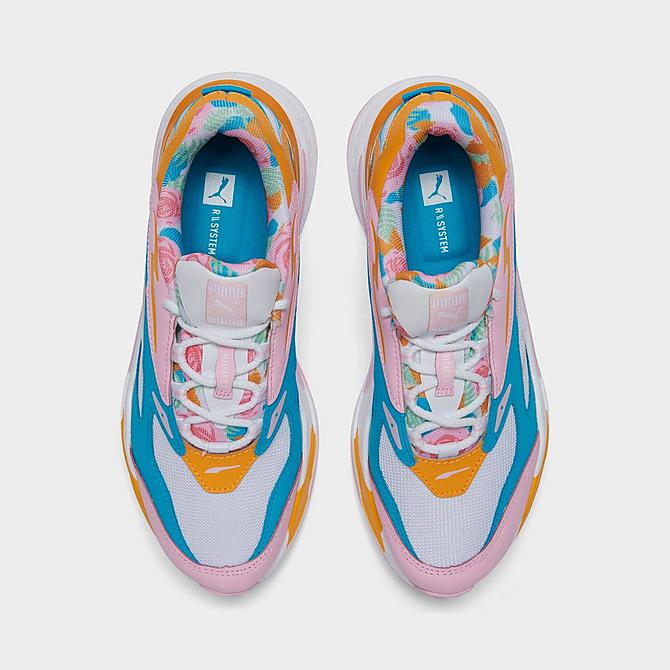 Back view of Girls' Big Kids' Puma Aura RS Fast Casual Shoes in White/Pink/Scuba Blue/Fast Flower Click to zoom