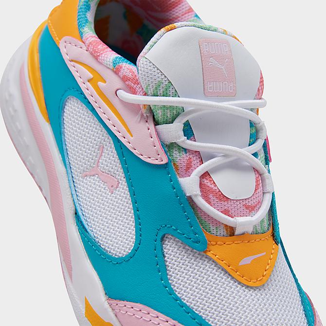Front view of Girls' Toddler Puma RS-Fast Flower Casual Shoes in Pink/Teal/Multi Click to zoom