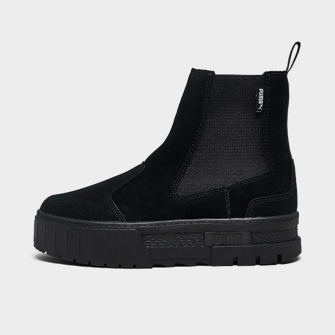 Right view of Women's Puma Mayze Suede Platform Chelsea Boots in Puma Black Click to zoom
