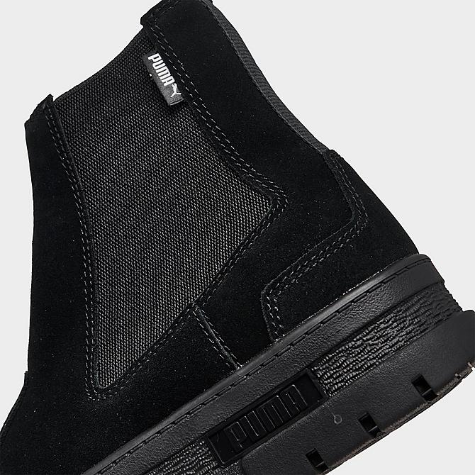 Front view of Women's Puma Mayze Suede Platform Chelsea Boots in Puma Black Click to zoom