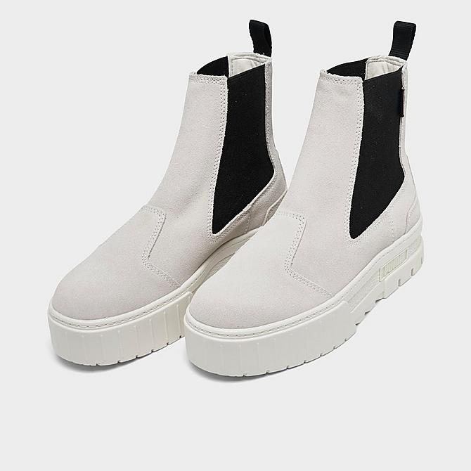 Three Quarter view of Women's Puma Mayze Suede Platform Chelsea Boots in Marshmallow Click to zoom