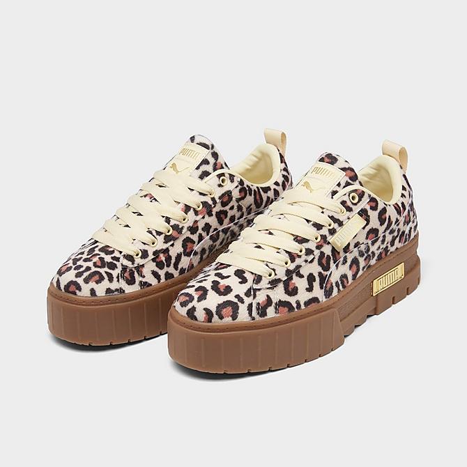 Three Quarter view of Women's Puma Mayze SE Leopard Casual Shoes in Leopard/Gum Click to zoom